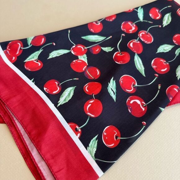 Cherry Print Black and Red Scarf P8 - Picture 5 of 6